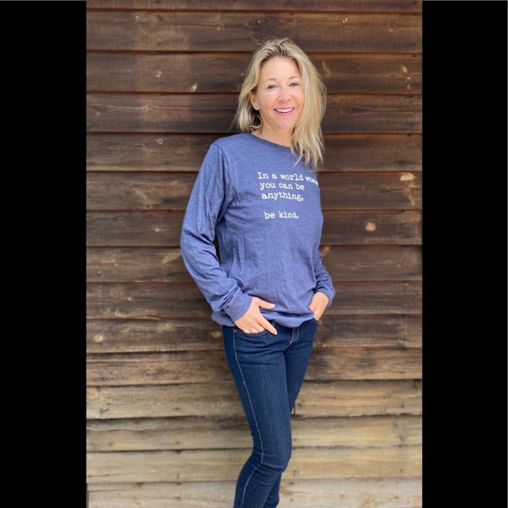 Graphic Tee Unisex “Be Kind” Long Sleeve Tee Shirt in Blue or Maroon - Picture 12 of 16